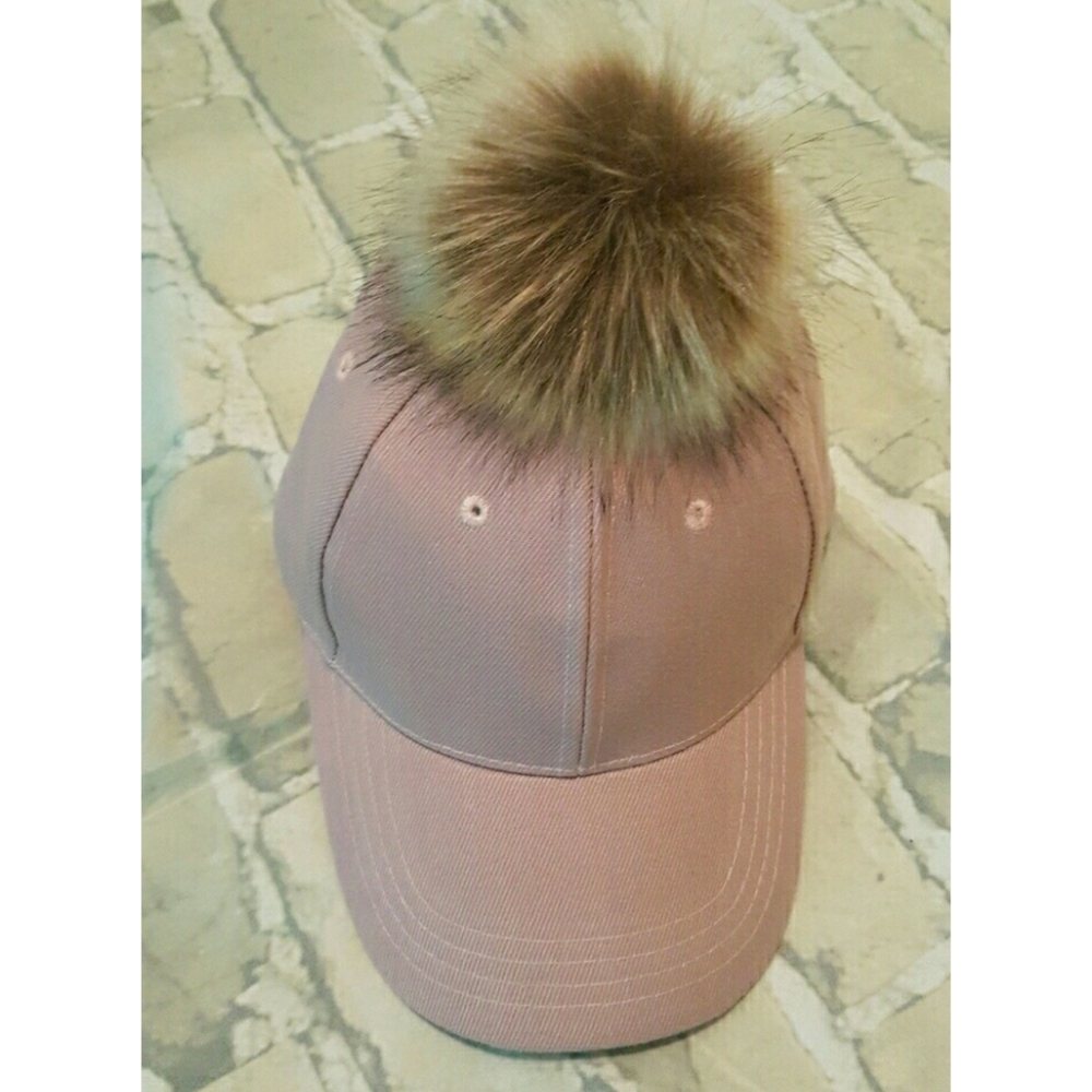 Pink faux fur pom pom dad hat